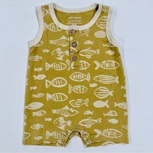 Wild Wawa Fish Tank Romper Boys 6-12M Girls Organic Pima Cotton Wooden Buttons
